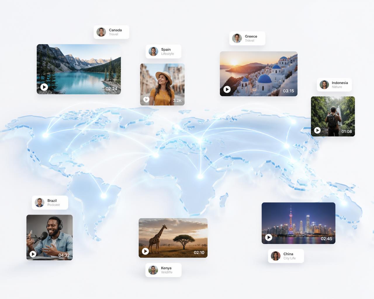 World map with creator content shared globally