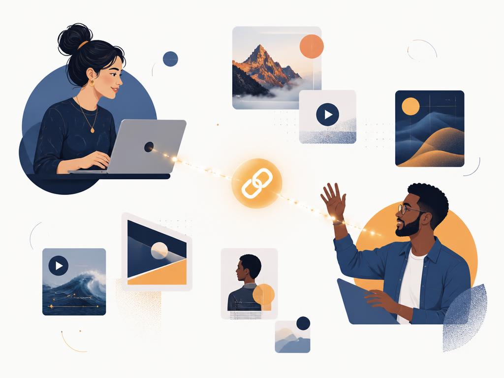 Two creators connected through a digital referral link